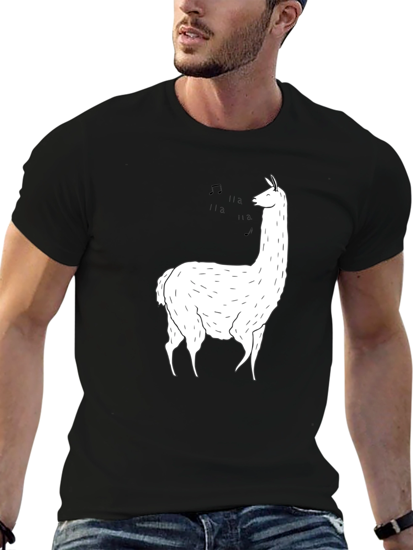 Singing Llama Graphic Tee - Soft Black Cotton