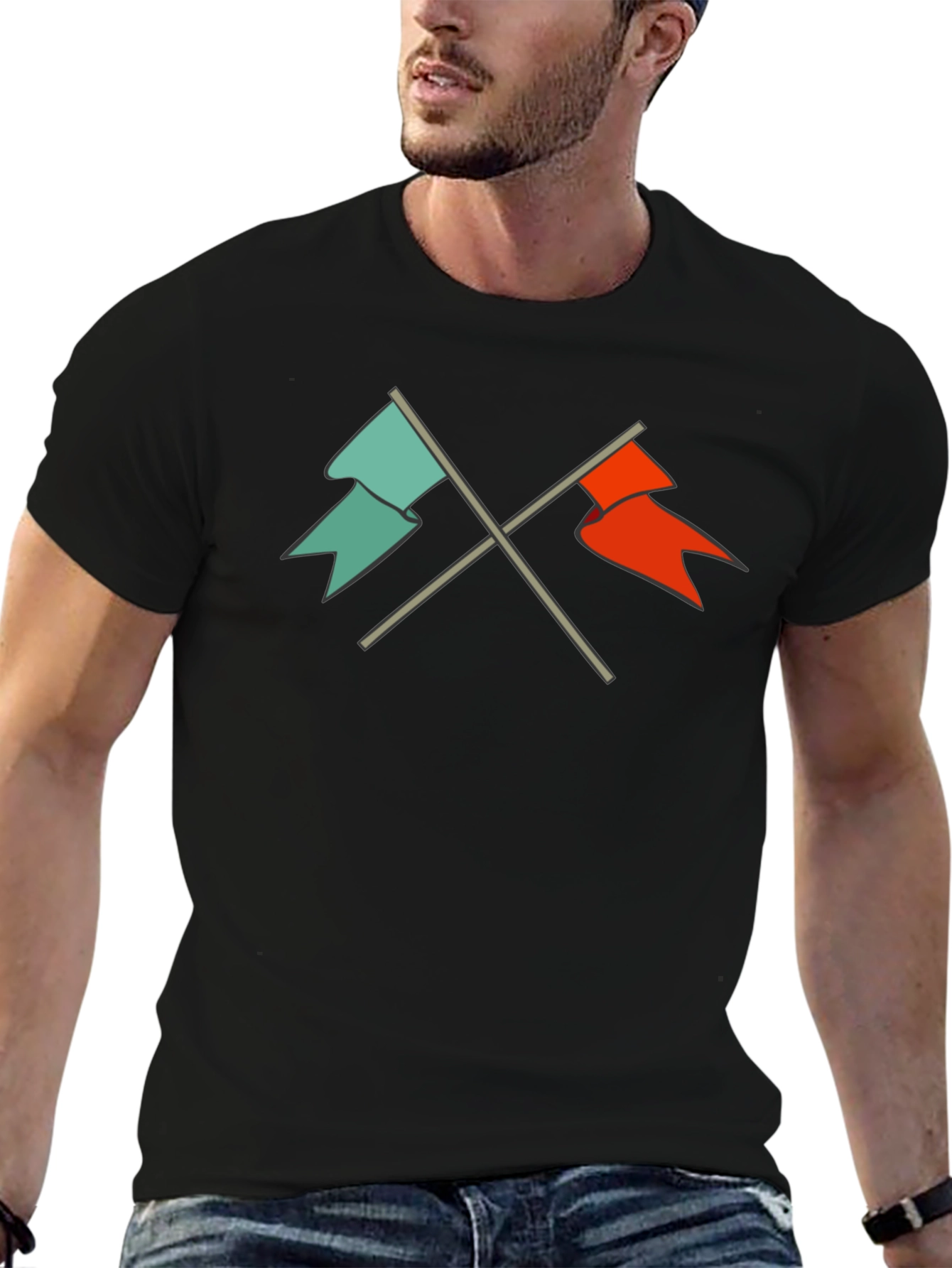 Crossed Flags Graphic Tee - Casual Black T-Shirt