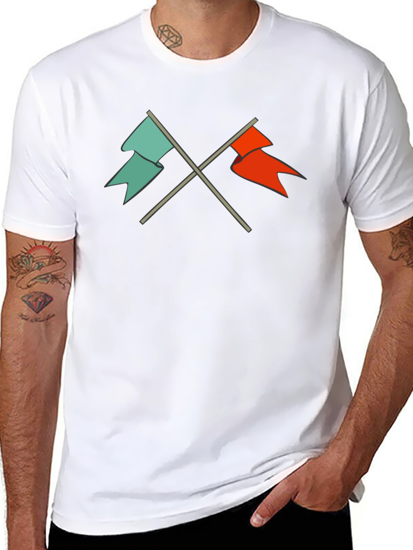Crossed Flags Graphic Tee - Casual Black T-Shirt