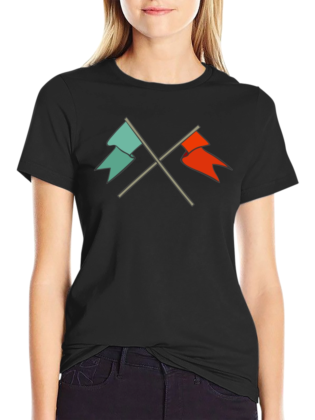 Crossed Flags Graphic Tee - Casual Black T-Shirt