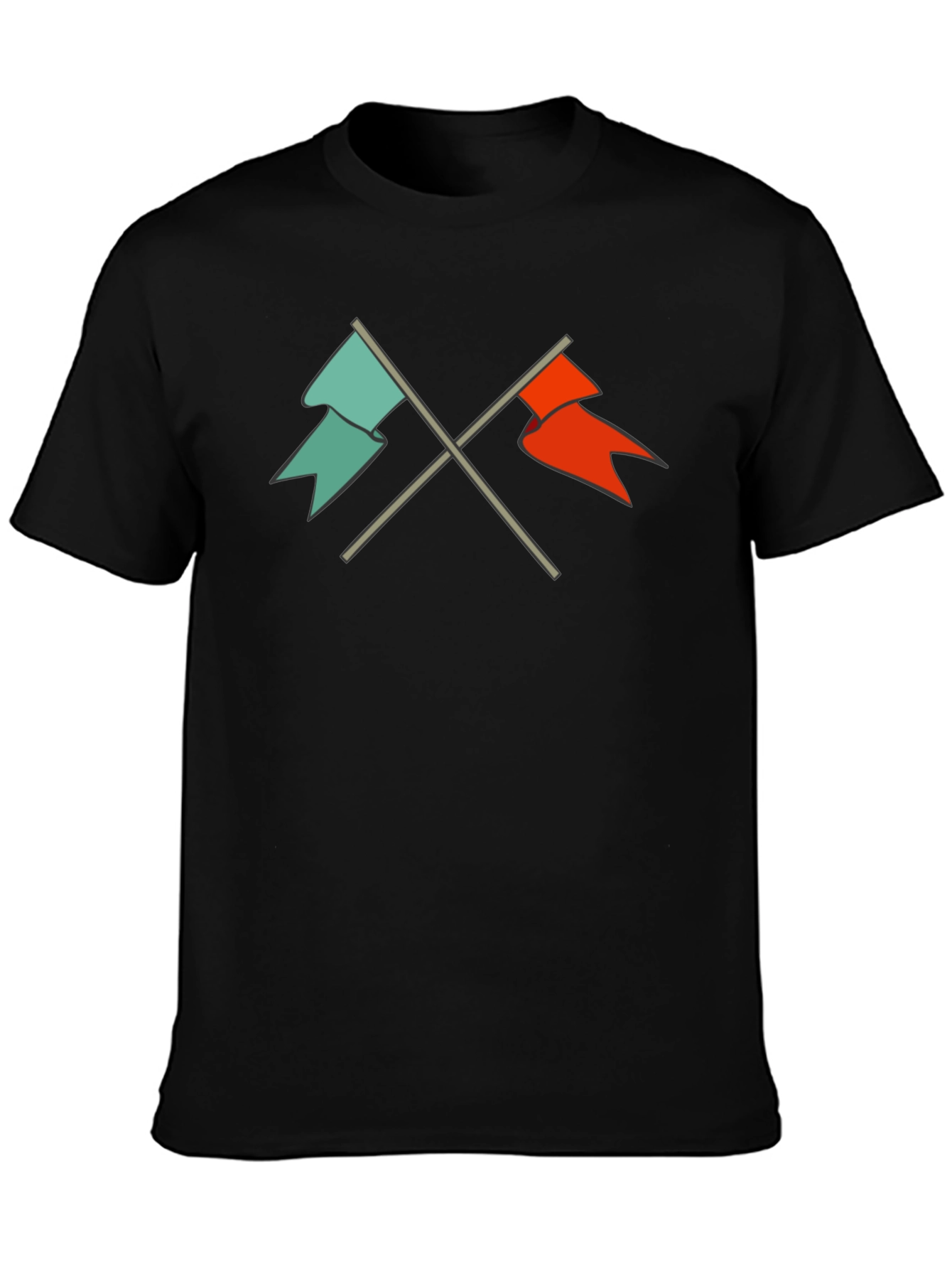 Crossed Flags Graphic Tee - Casual Black T-Shirt