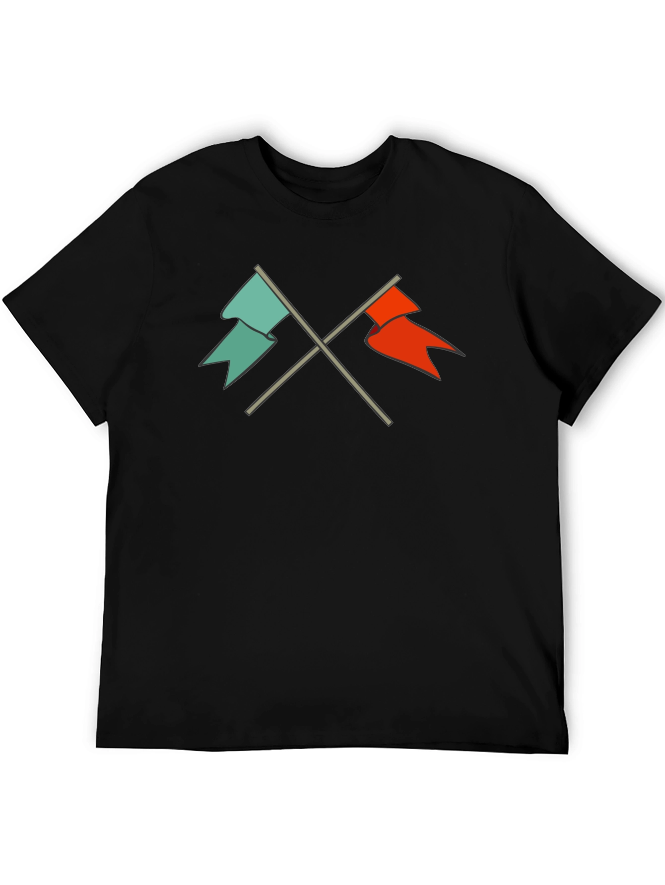 Crossed Flags Graphic Tee - Casual Black T-Shirt