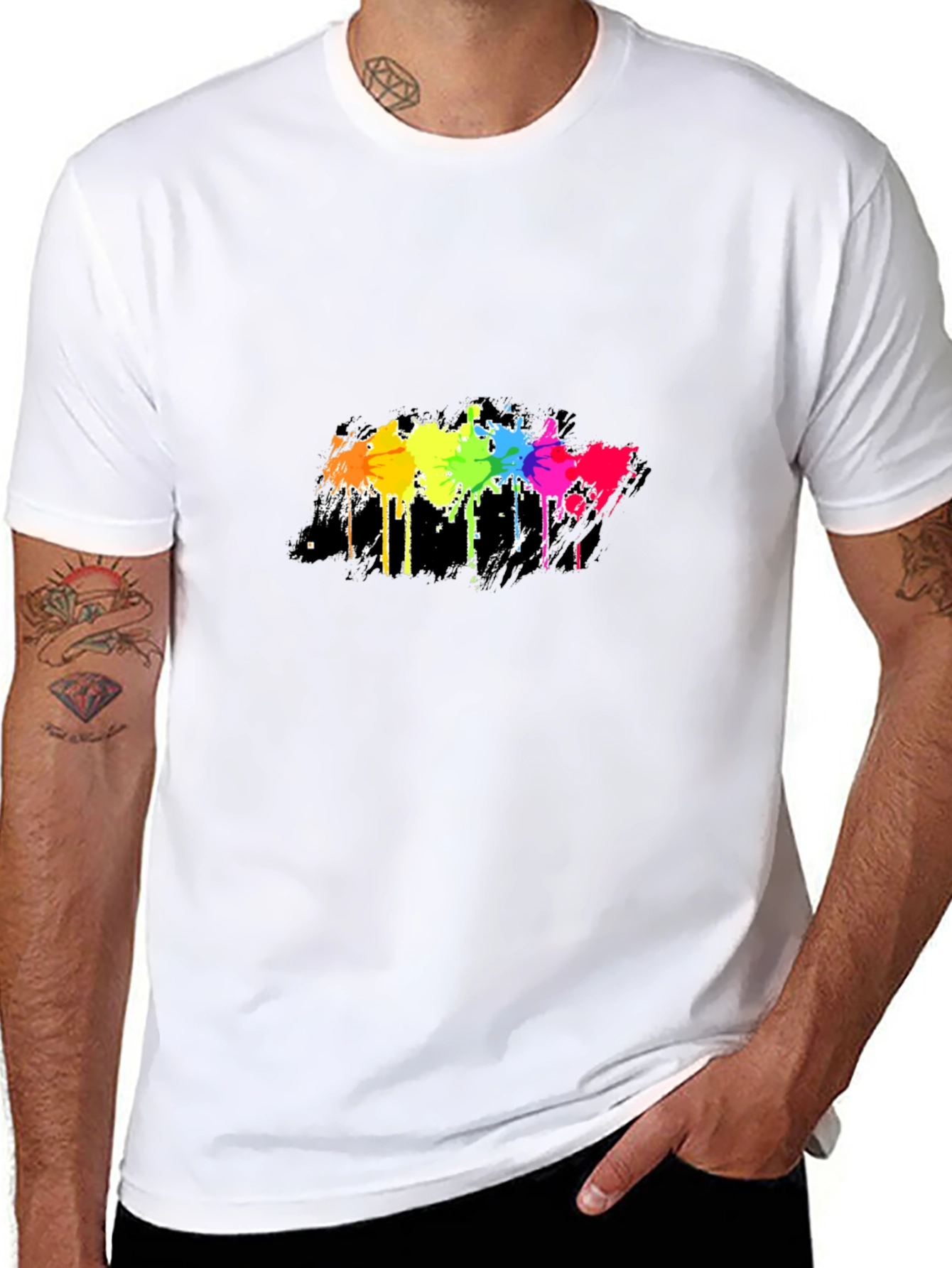 Rainbow Splash Graphic Tee - Mens Black T-Shirt