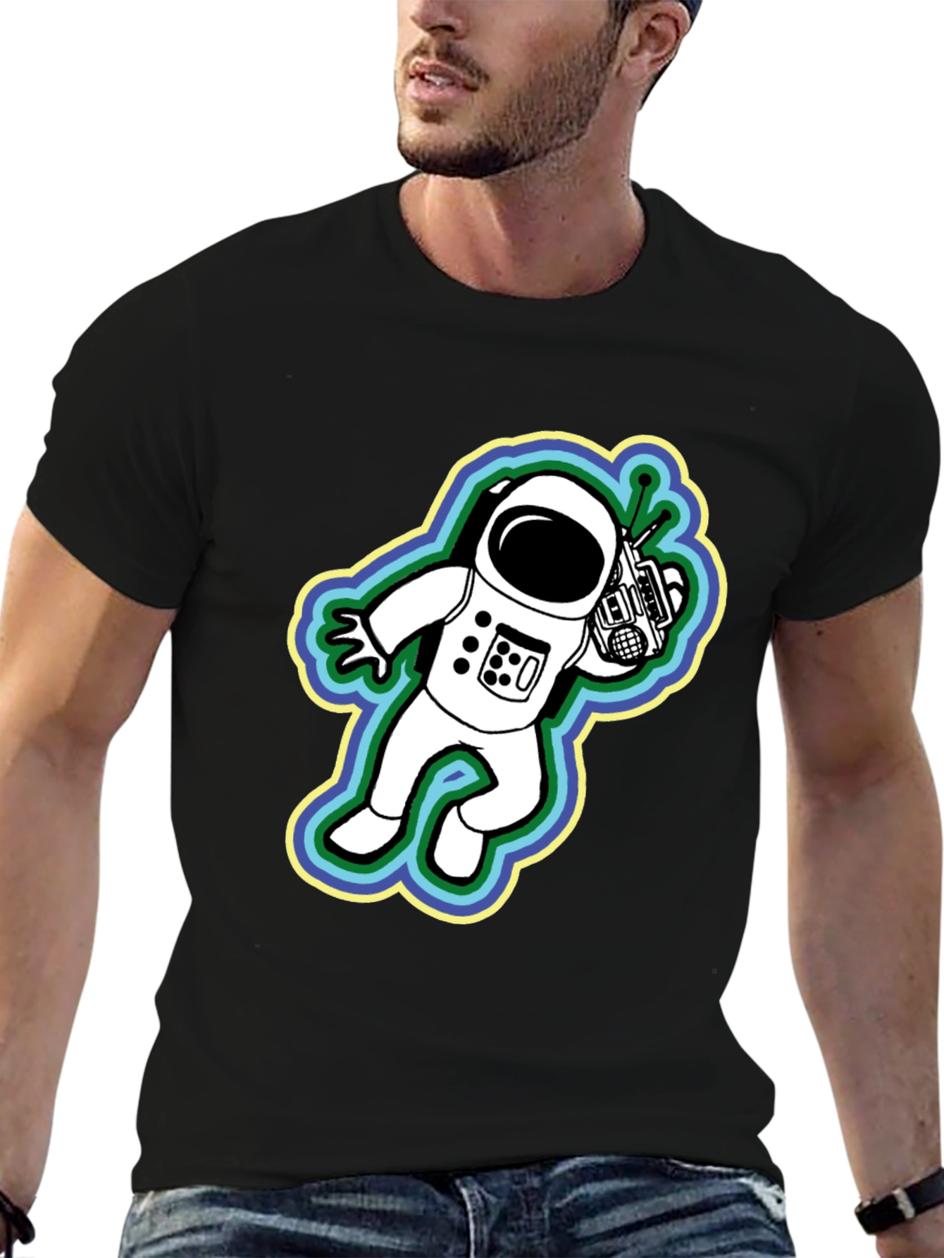 Retro Astronaut Graphic Black T-Shirt