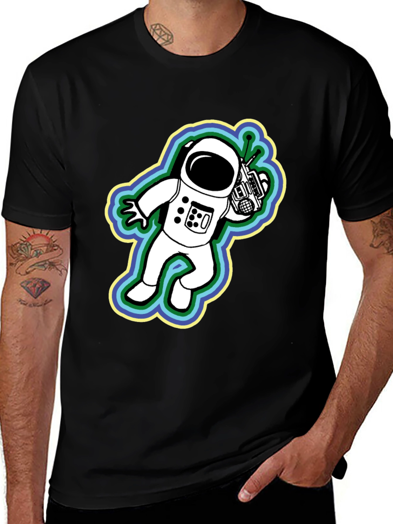 Retro Astronaut Graphic Black T-Shirt