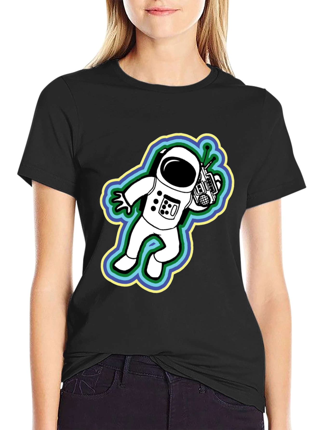 Retro Astronaut Graphic Black T-Shirt