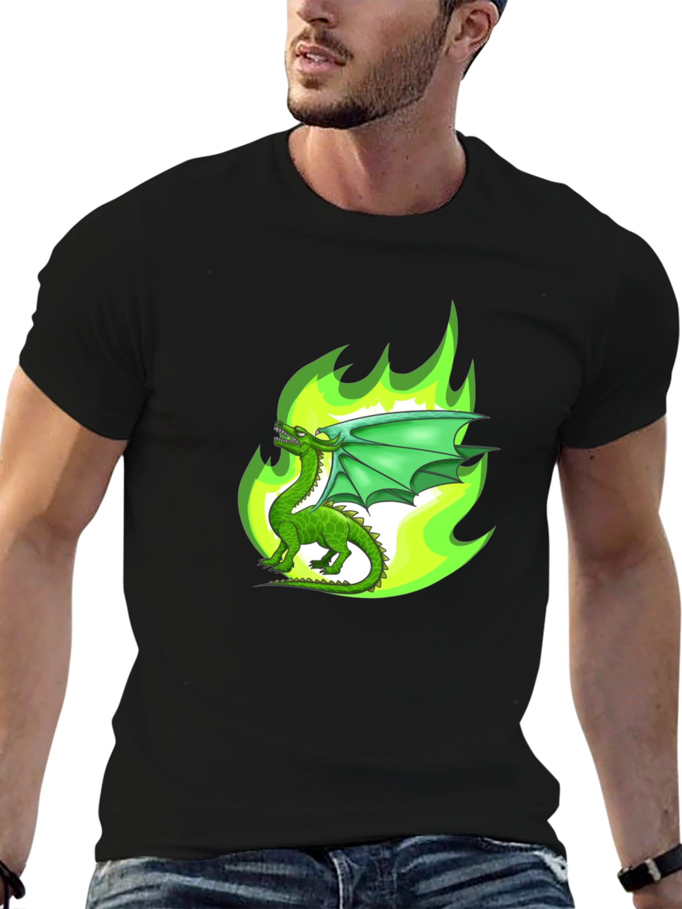 Green Dragon Fire Graphic T-Shirt