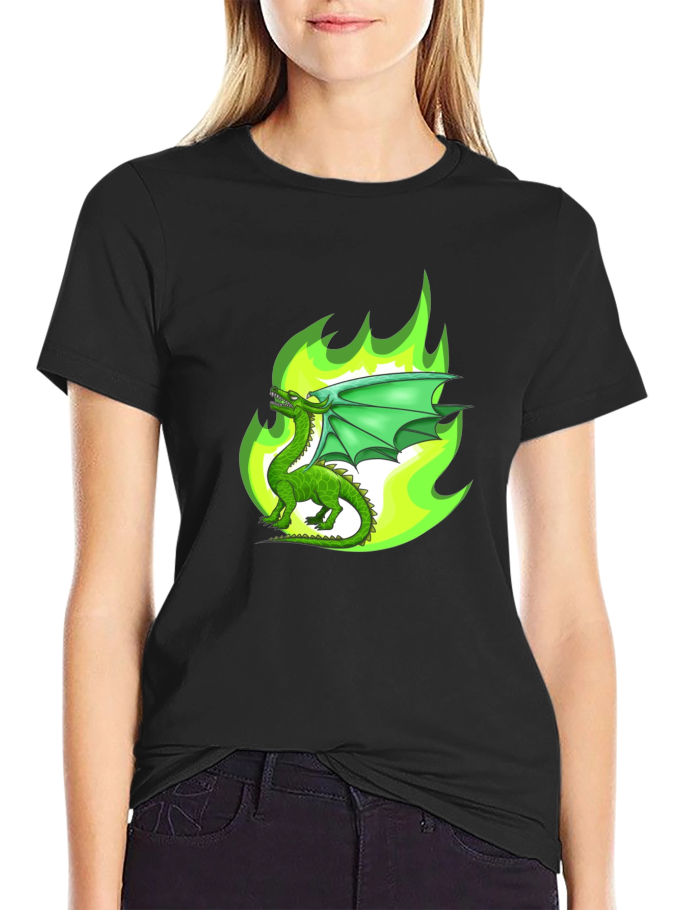 Green Dragon Fire Graphic T-Shirt