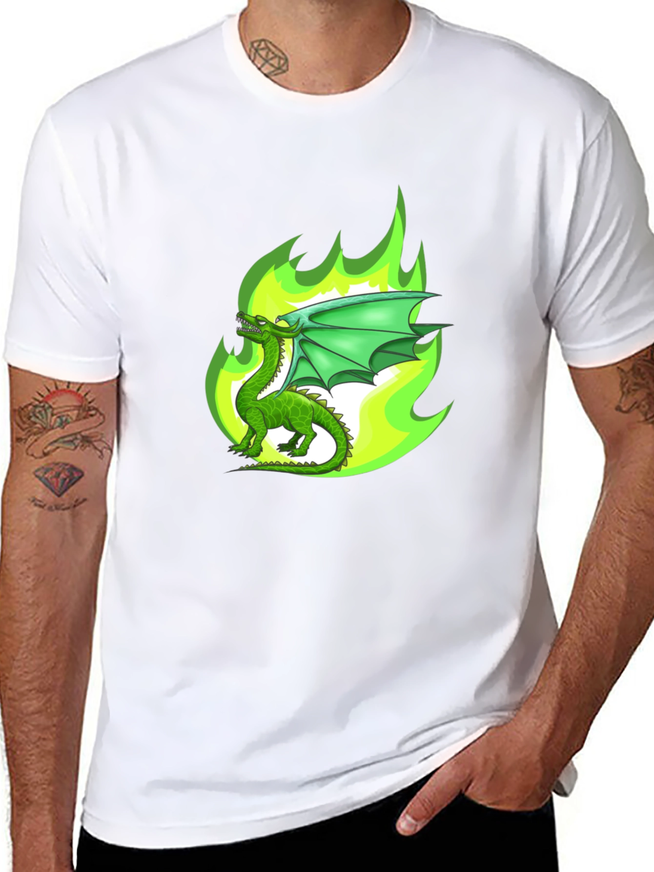 Green Dragon Fire Graphic T-Shirt