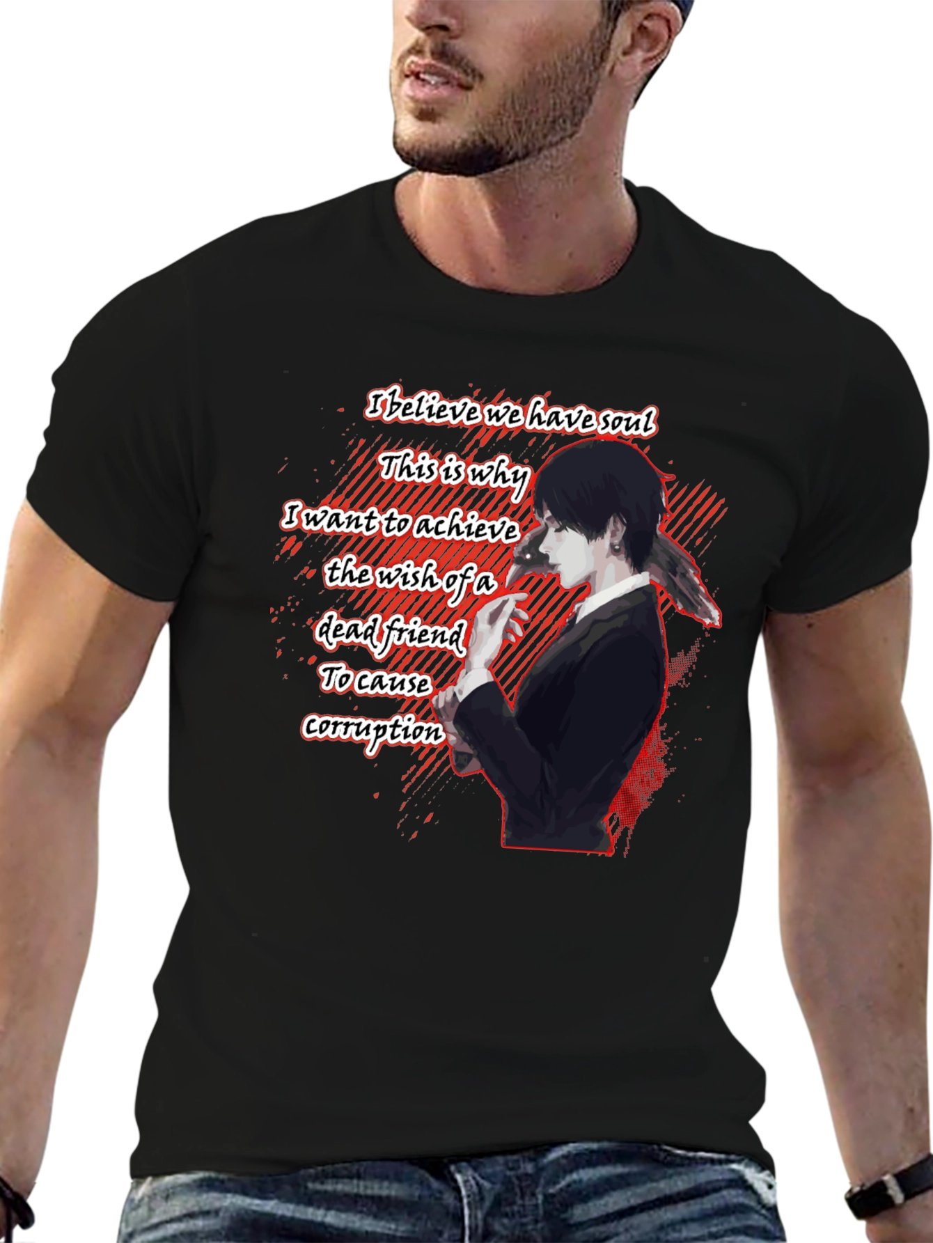 Anime Quote Graphic T-Shirt - Black
