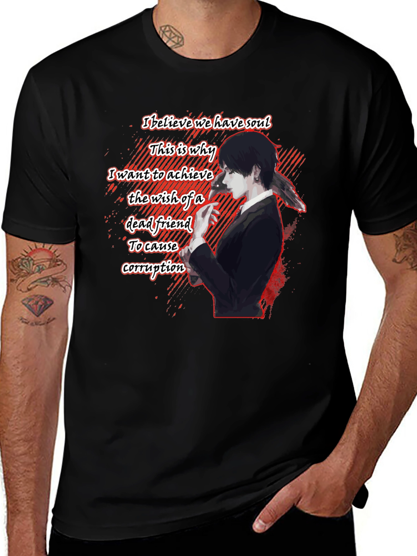 Anime Quote Graphic T-Shirt - Black