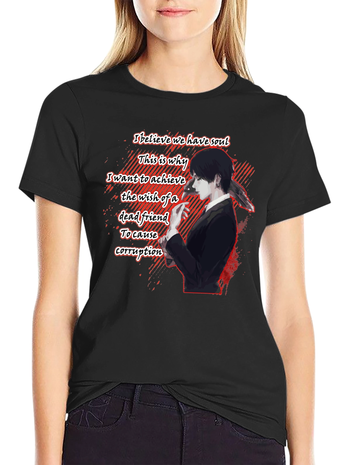 Anime Quote Graphic T-Shirt - Black
