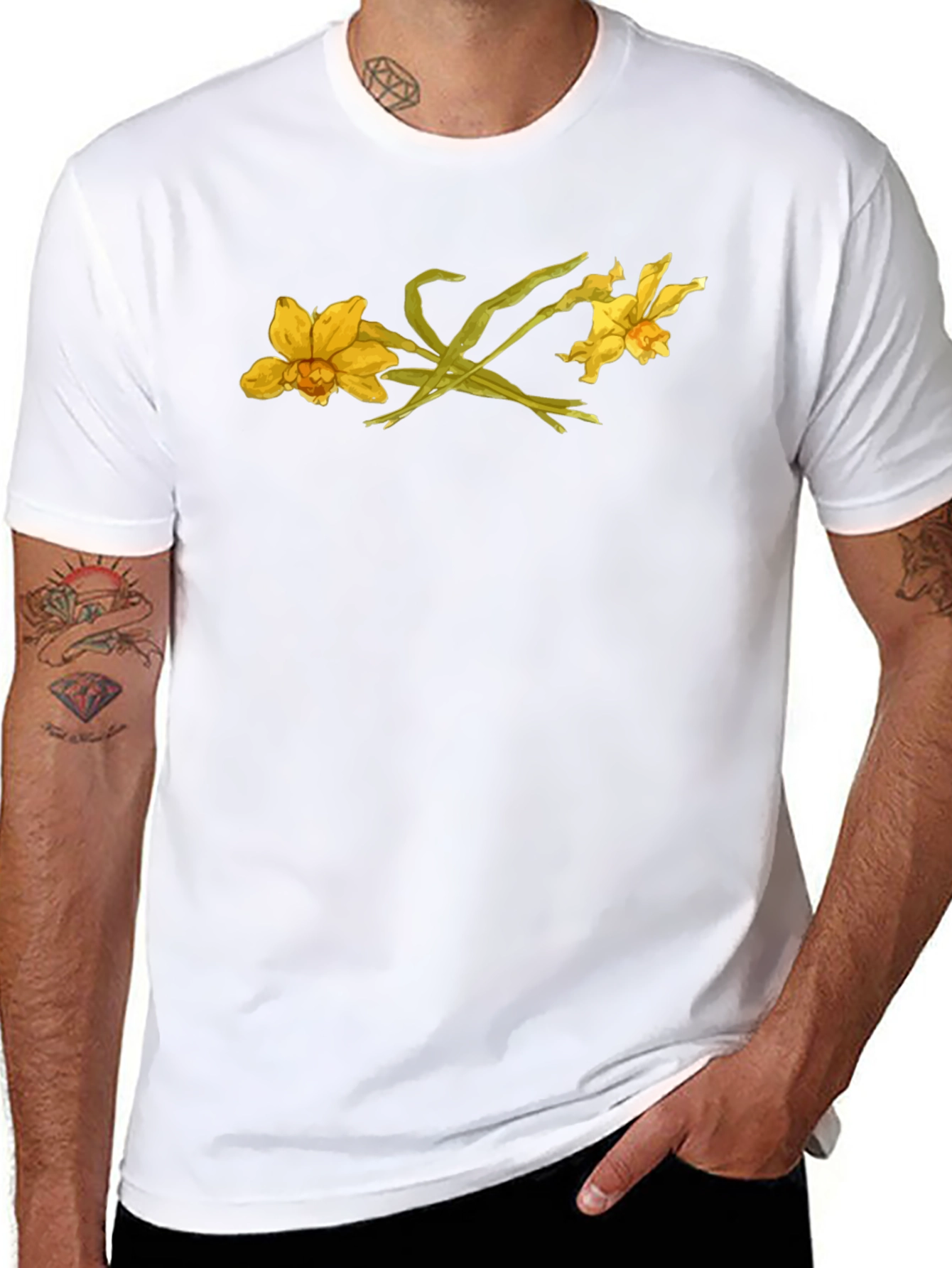 Floral Graphic Black T-Shirt - Daffodil Design