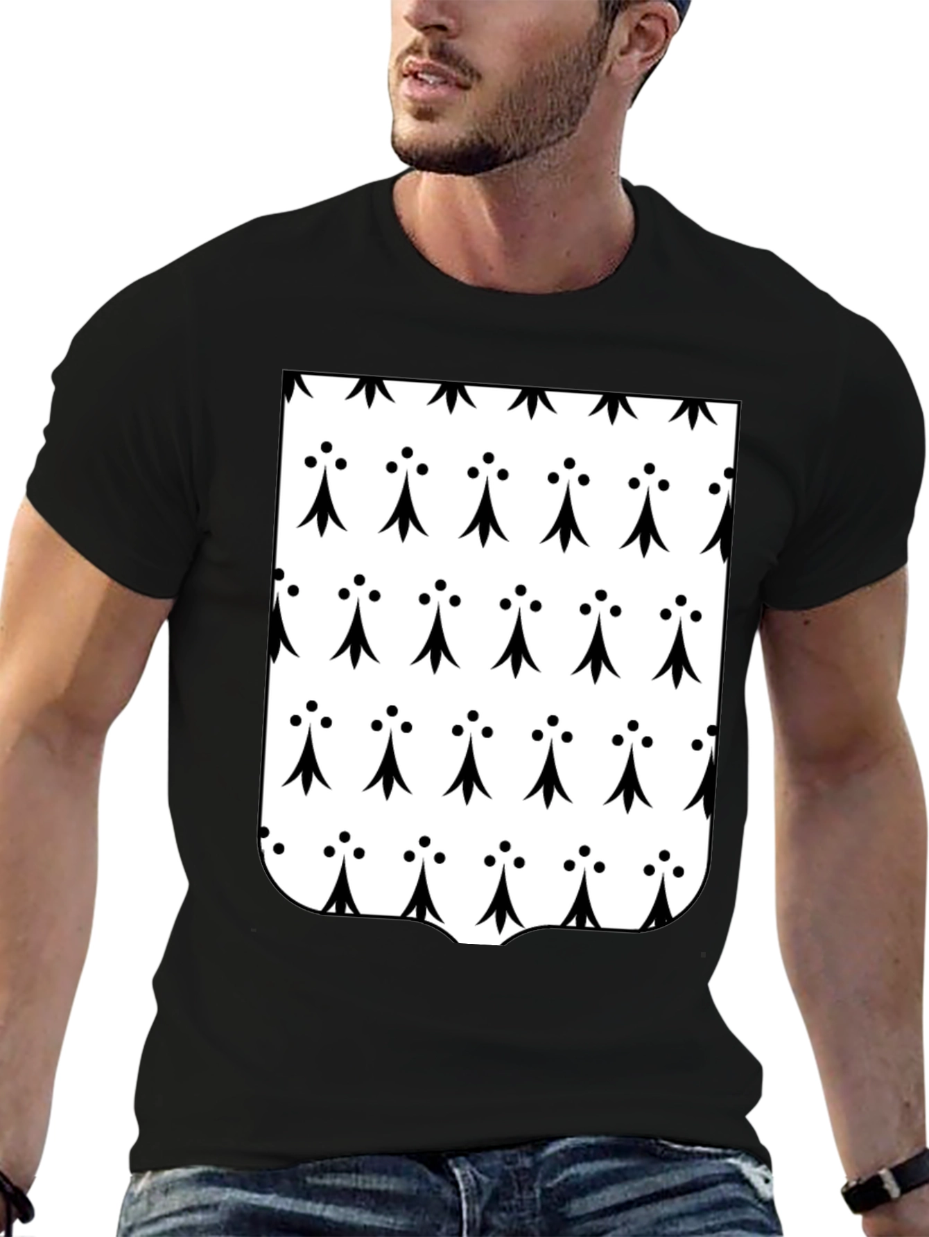 Breton Ermine Pattern T-Shirt - Black