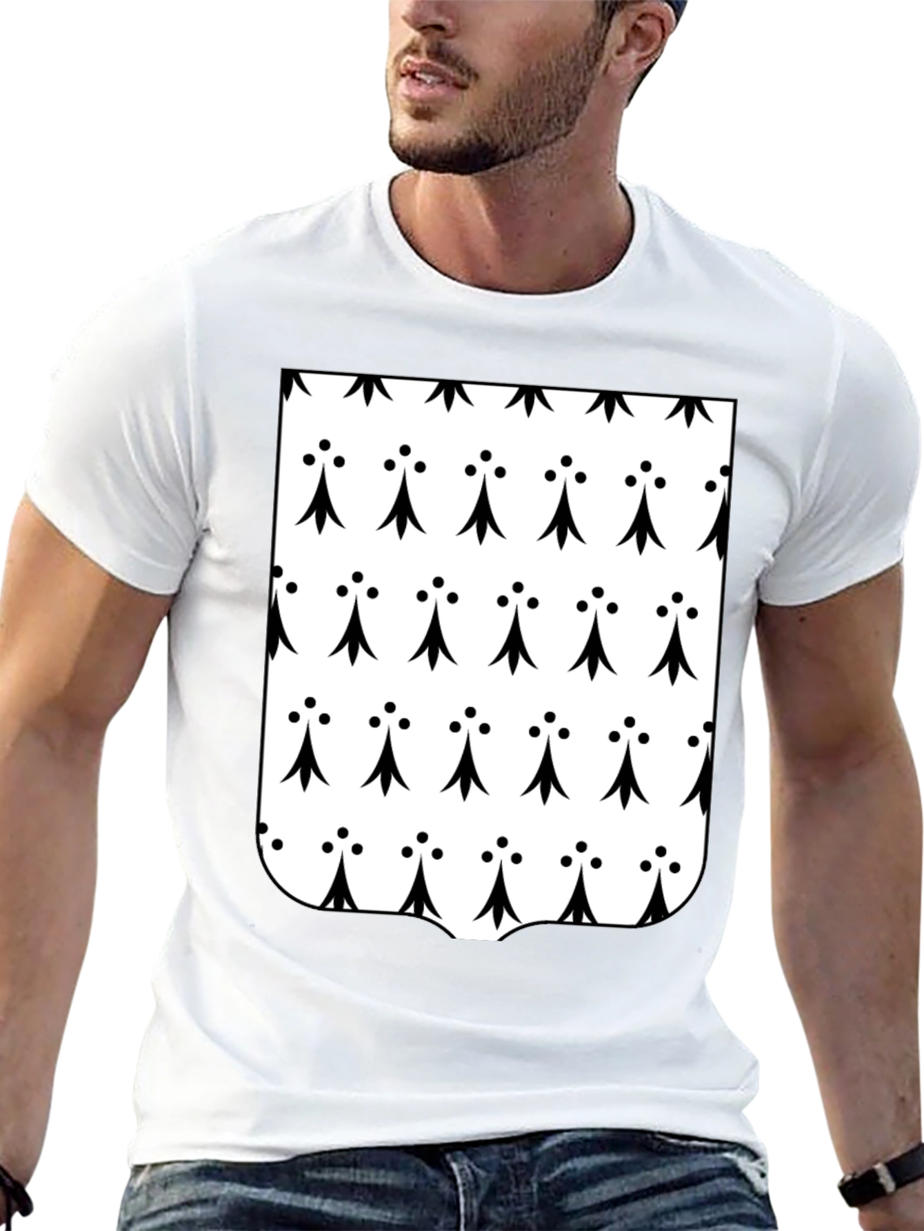 Breton Ermine Pattern T-Shirt - Black