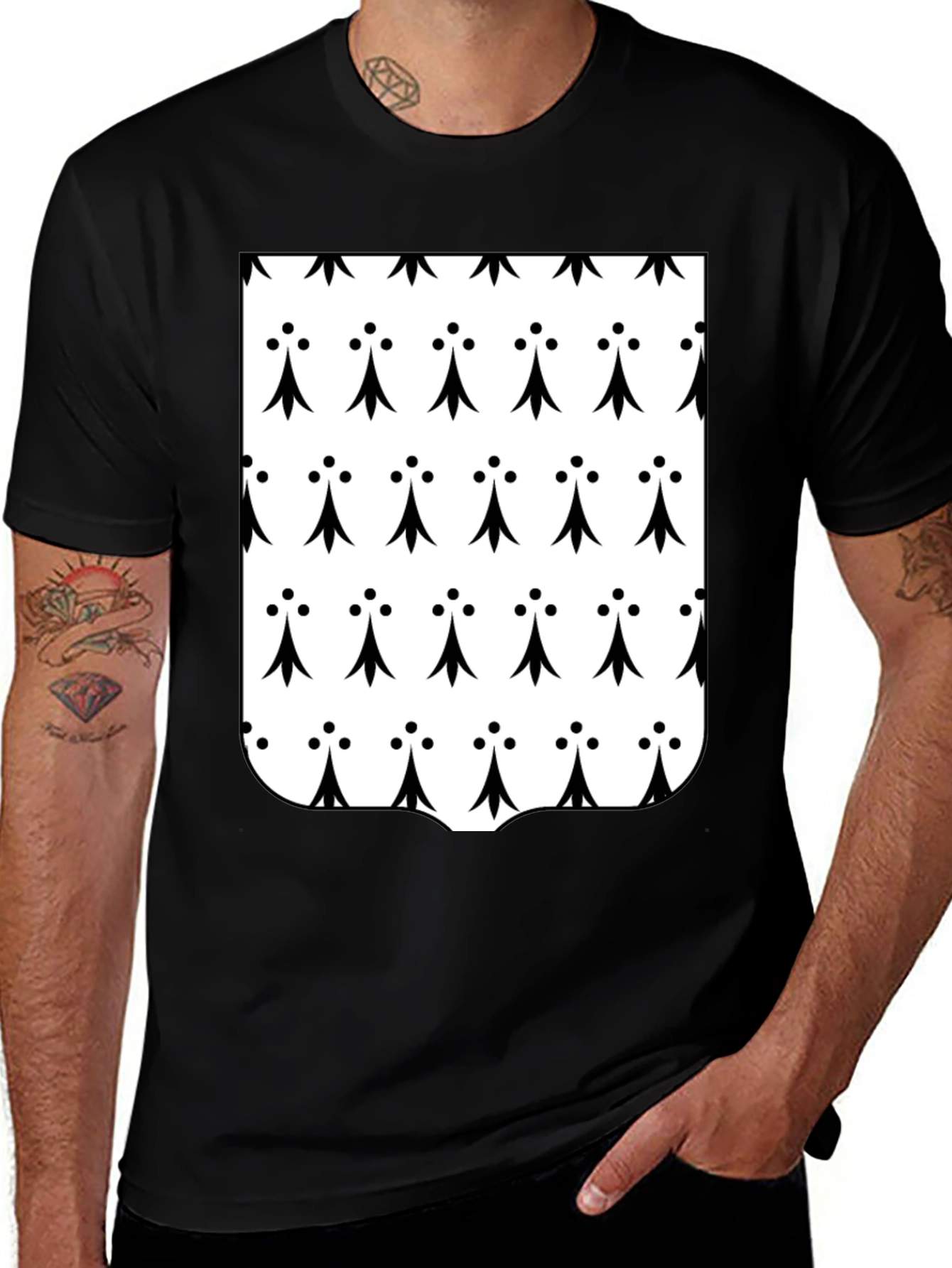 Breton Ermine Pattern T-Shirt - Black