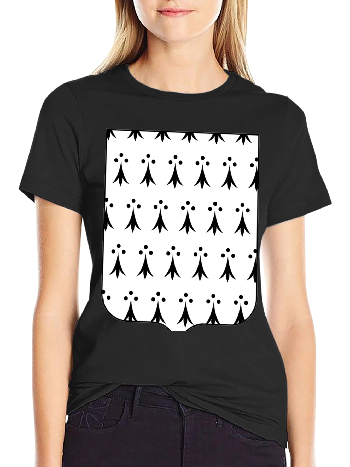 Breton Ermine Pattern T-Shirt - Black