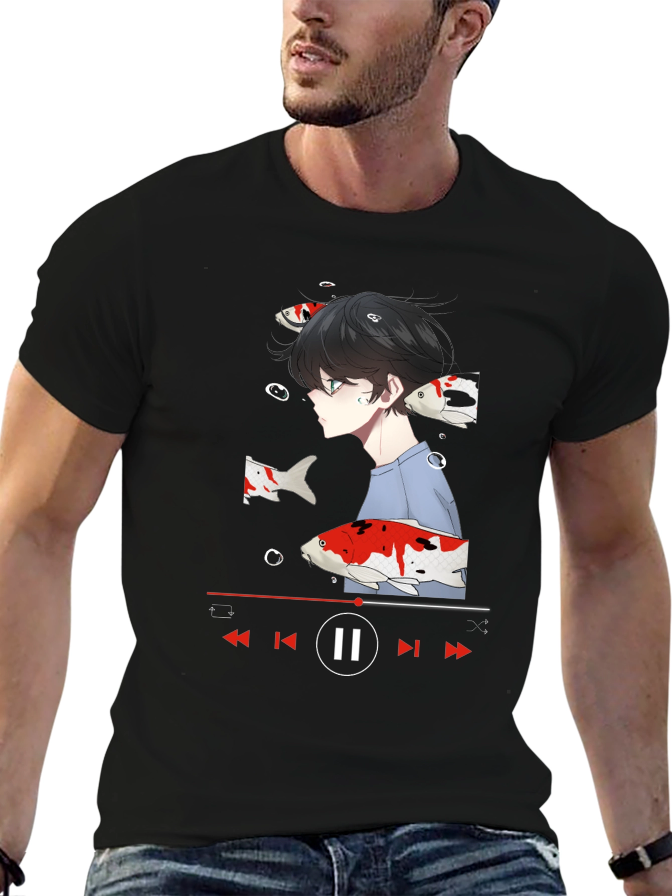 Anime Koi Fish Black T-Shirt