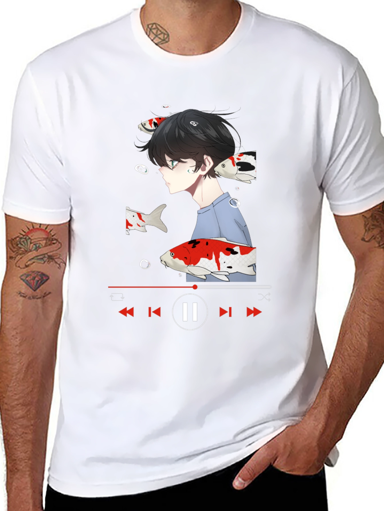 Anime Koi Fish Black T-Shirt