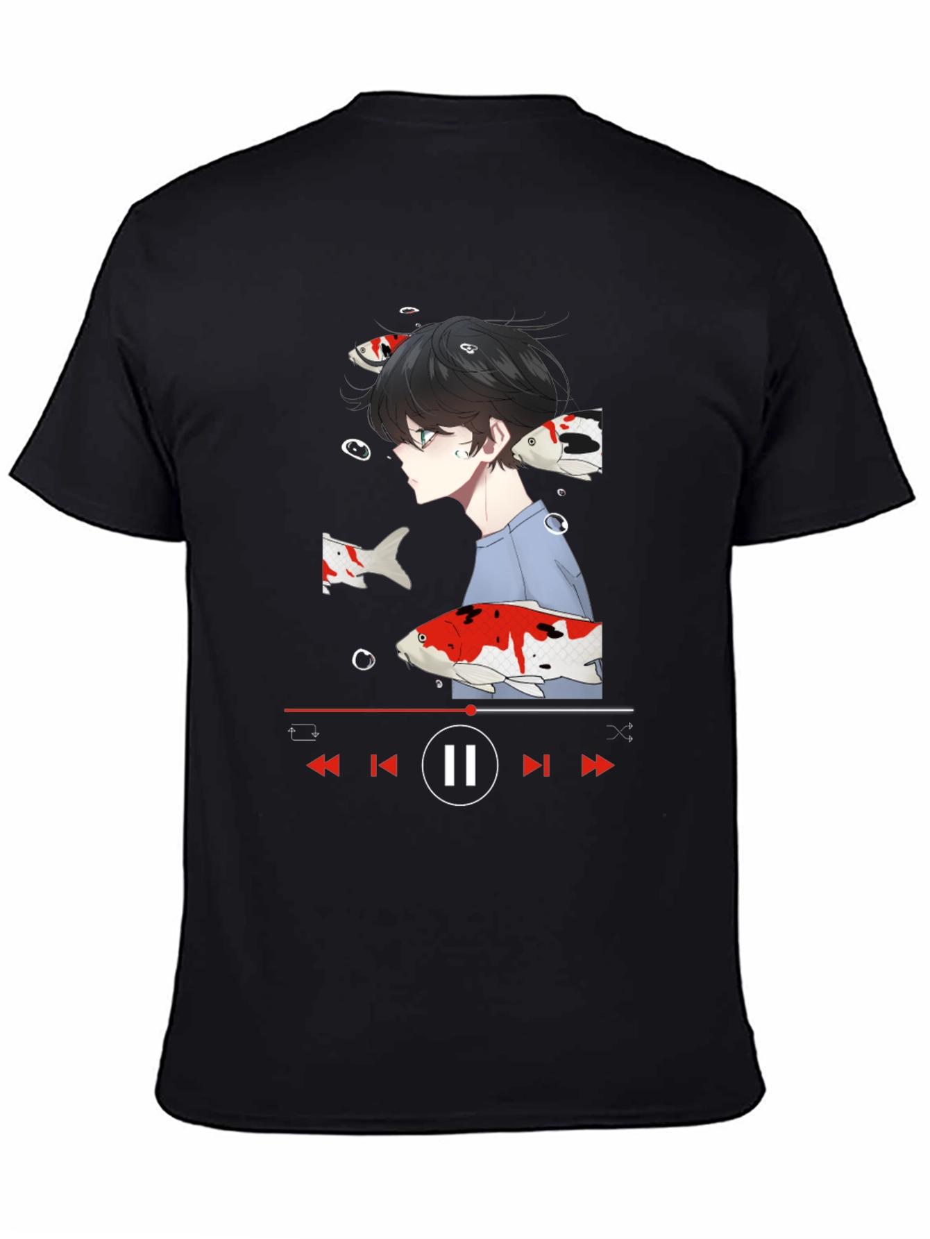 Anime Koi Fish Black T-Shirt