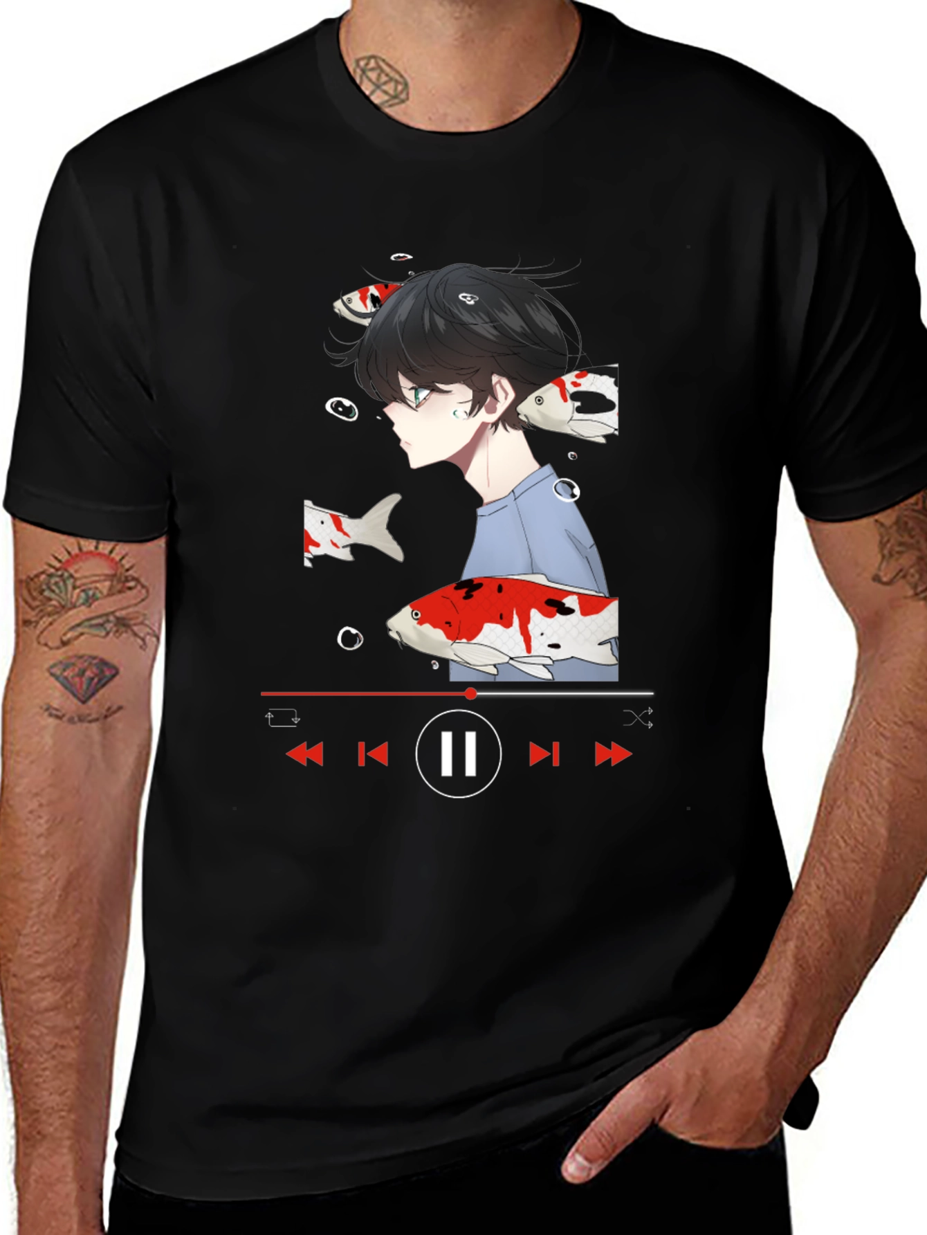 Anime Koi Fish Black T-Shirt