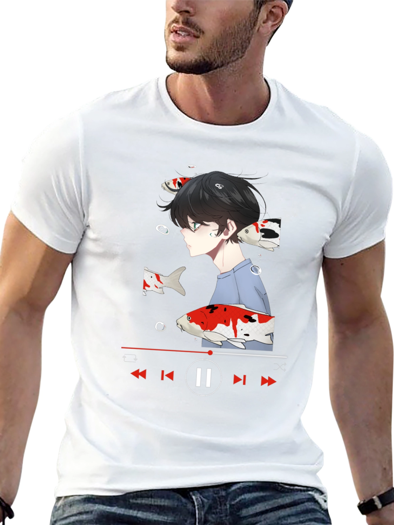 Anime Koi Fish Black T-Shirt