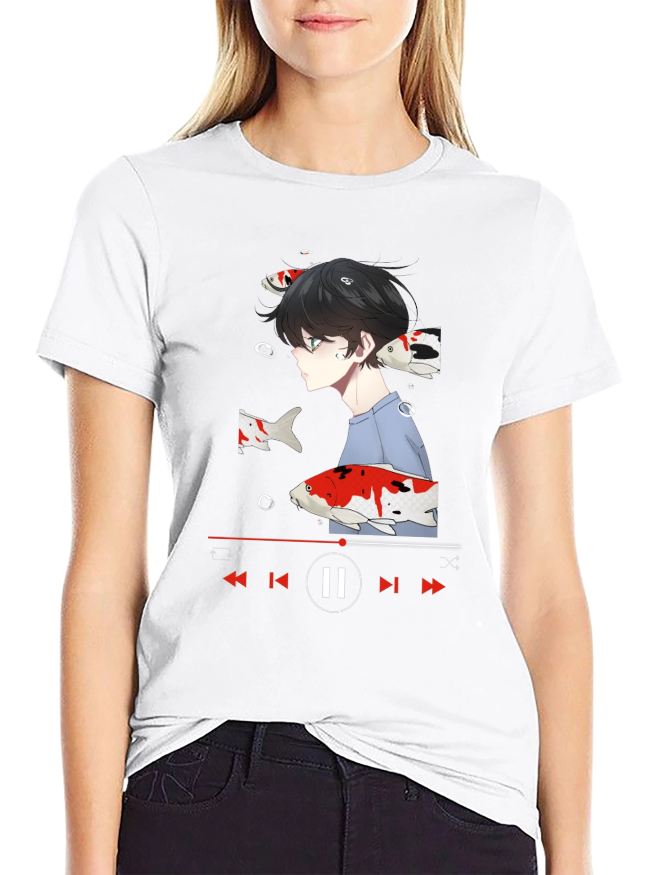 Anime Koi Fish Black T-Shirt