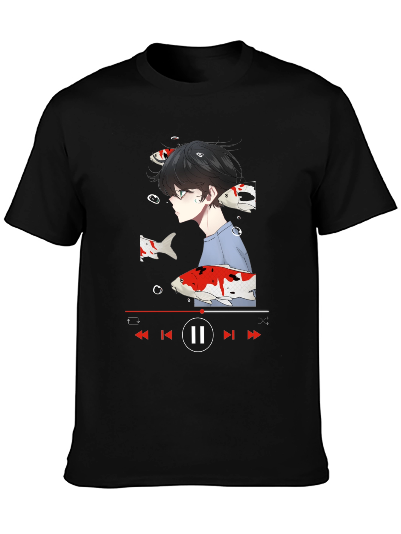 Anime Koi Fish Black T-Shirt