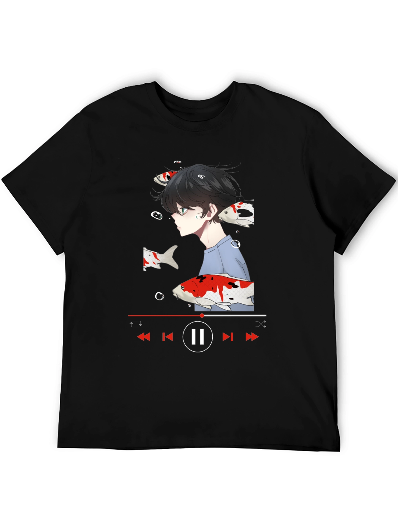 Anime Koi Fish Black T-Shirt