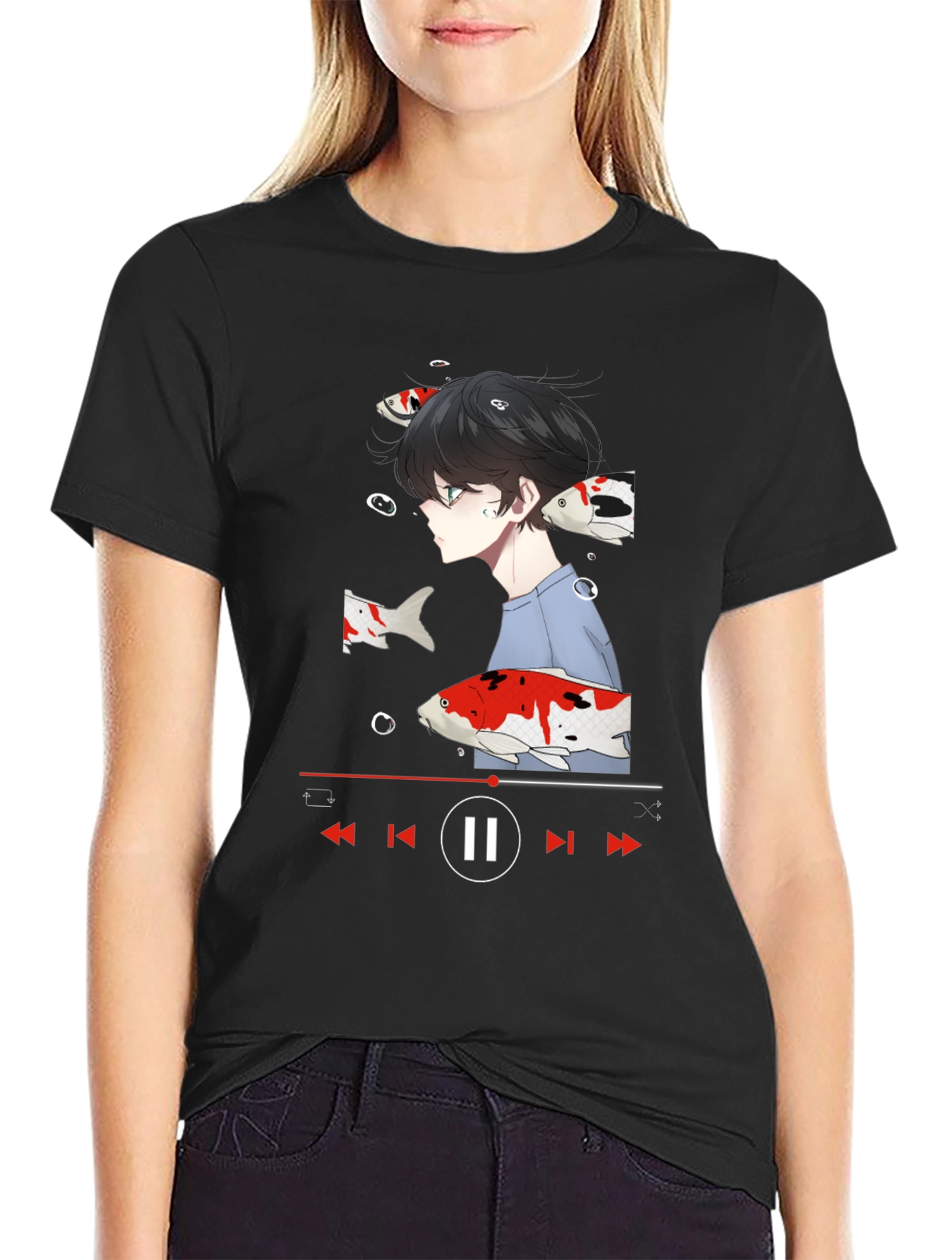 Anime Koi Fish Black T-Shirt