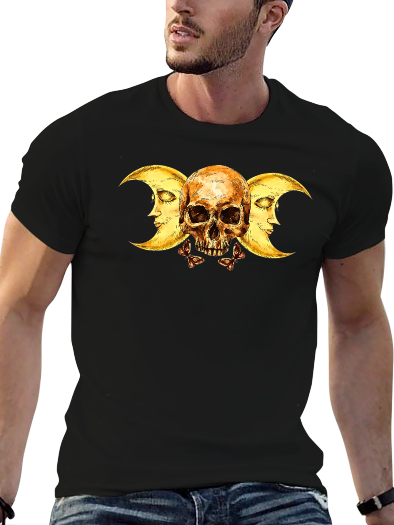 Skull & Crescent Moon Graphic Tee