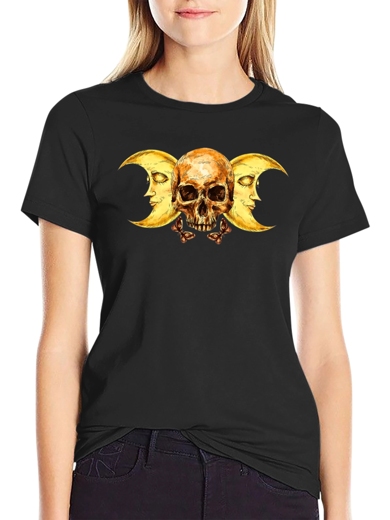 Skull & Crescent Moon Graphic Tee