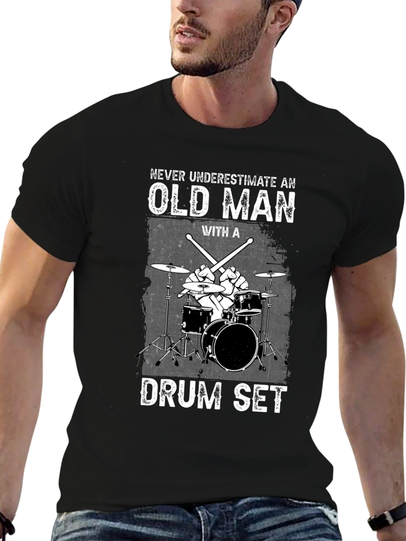Old Man Drum Set Graphic Tee