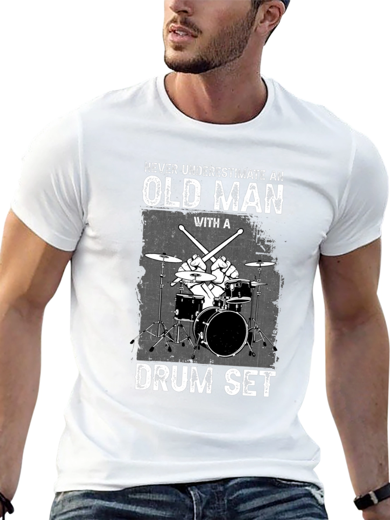 Old Man Drum Set Graphic Tee