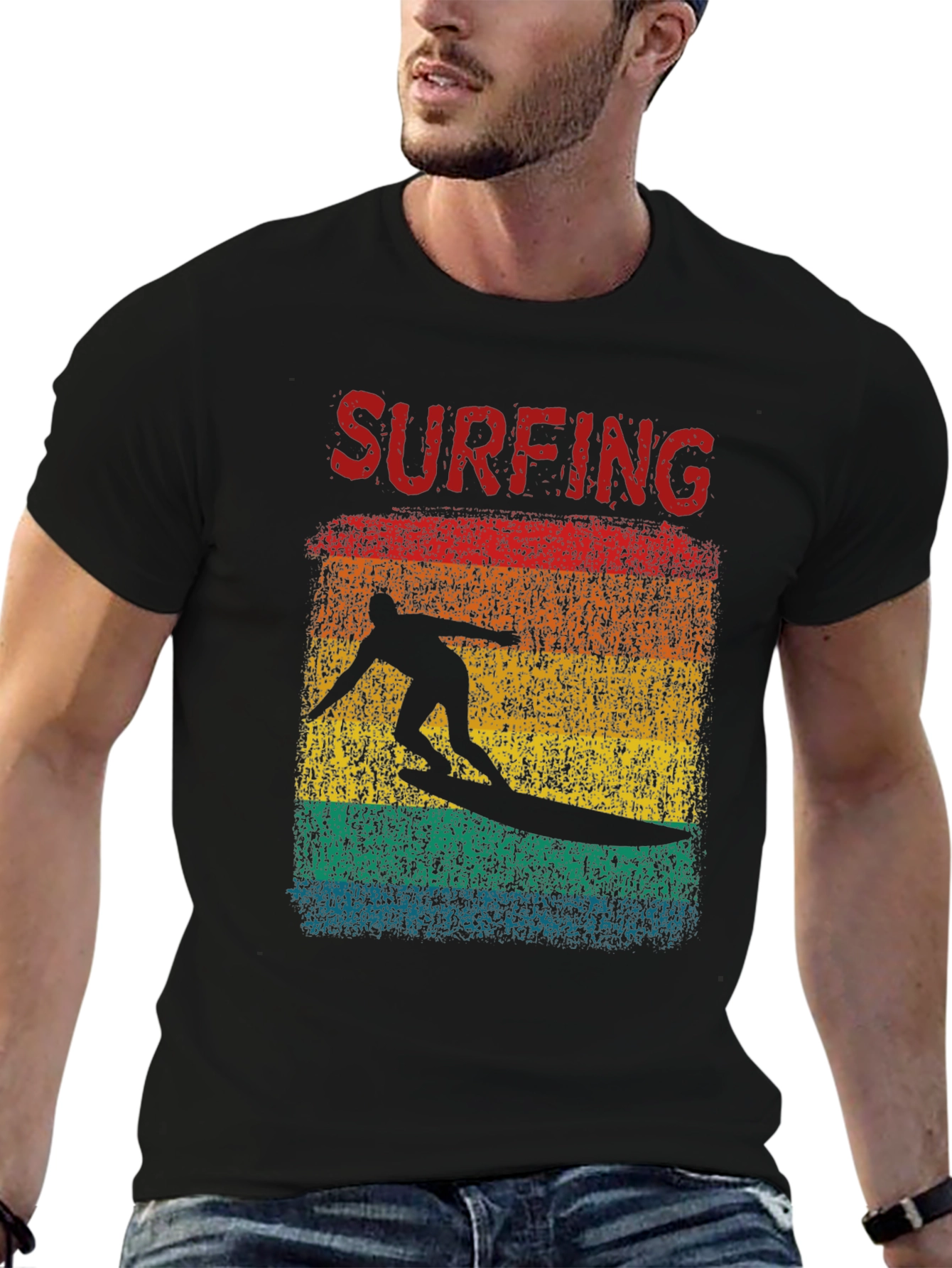 Surfing Retro Graphic Tee - Black