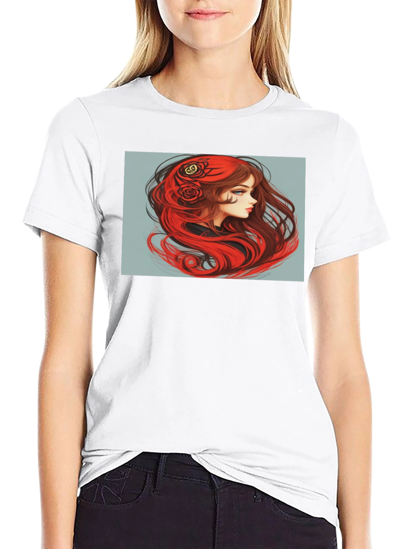 Red-Haired Woman Graphic Black T-Shirt