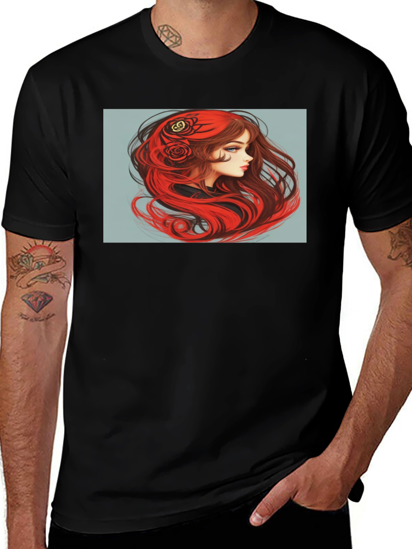 Red-Haired Woman Graphic Black T-Shirt