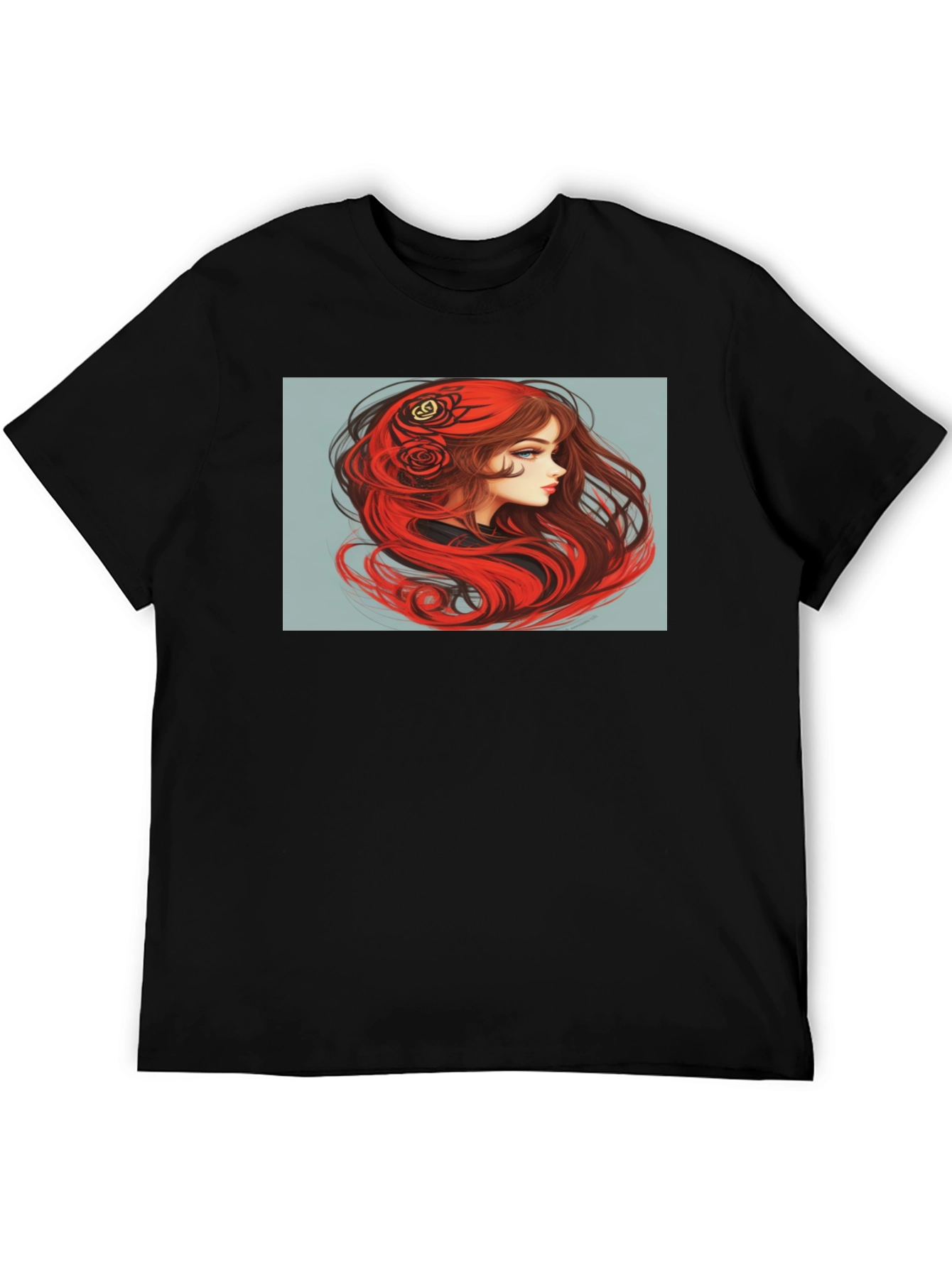 Red-Haired Woman Graphic Black T-Shirt