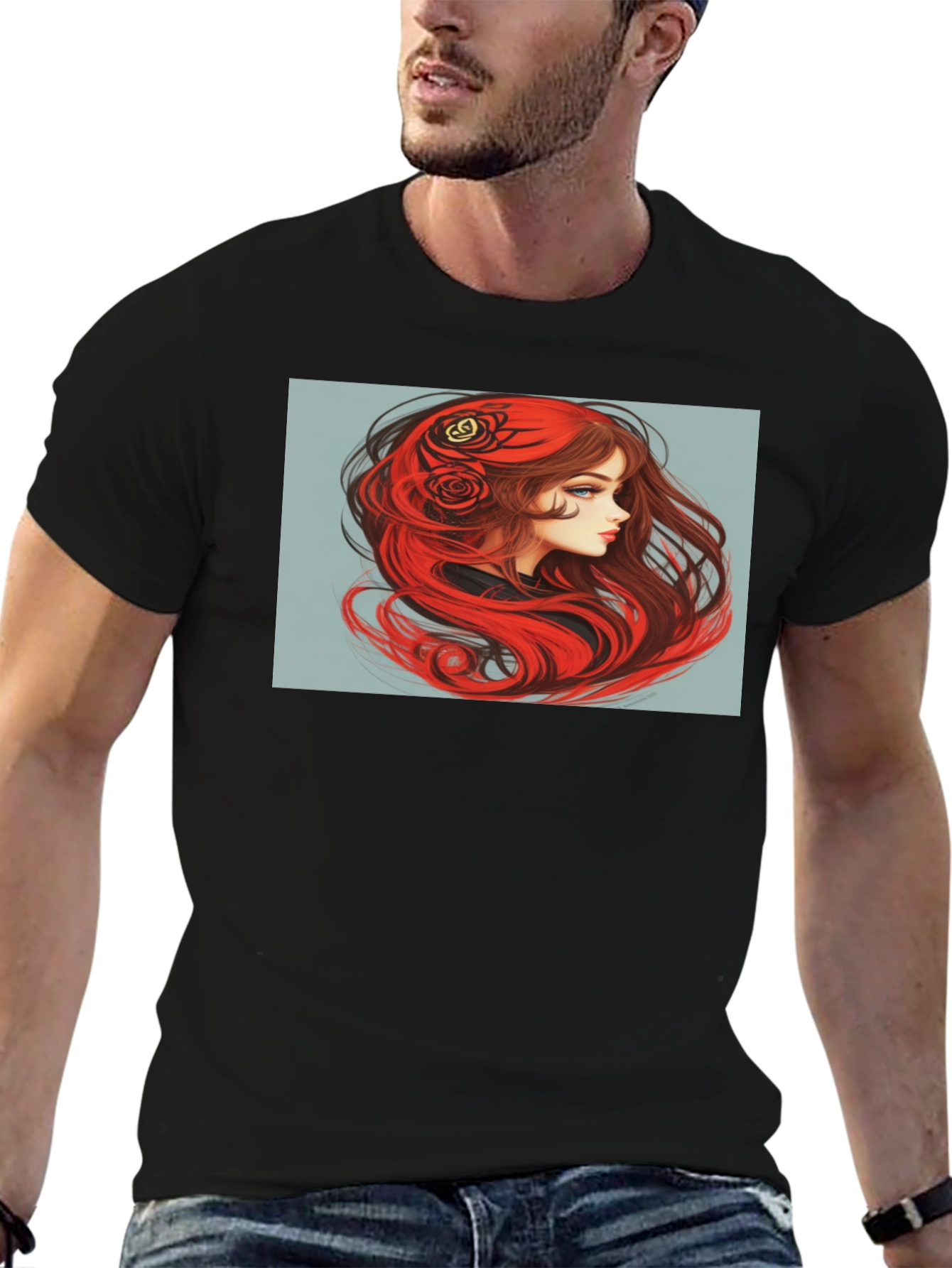 Red-Haired Woman Graphic Black T-Shirt