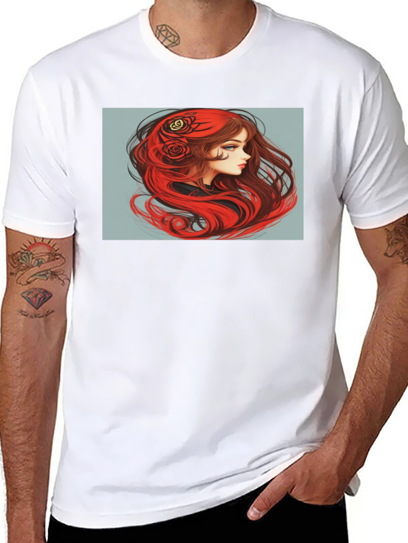 Red-Haired Woman Graphic Black T-Shirt