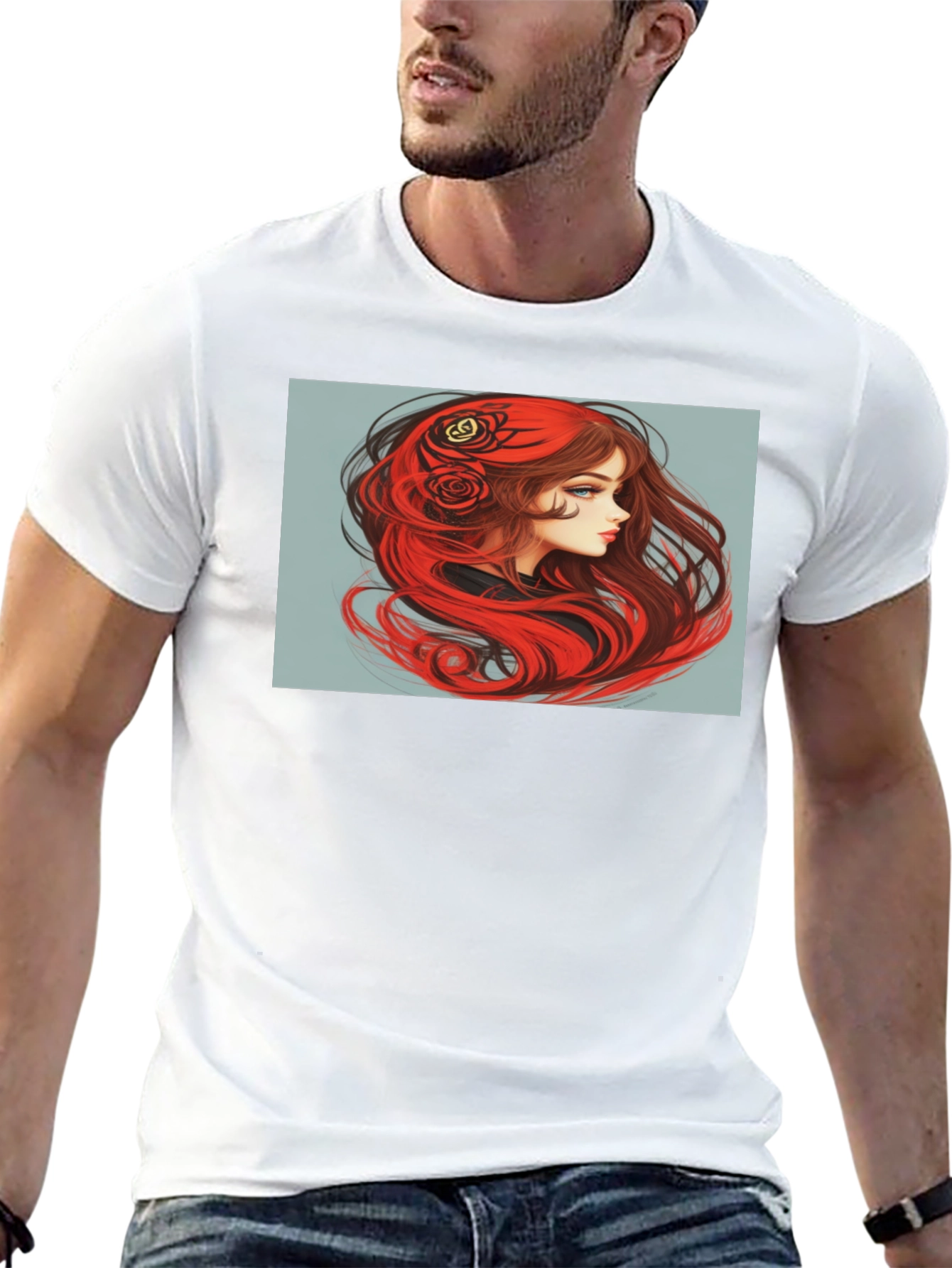 Red-Haired Woman Graphic Black T-Shirt