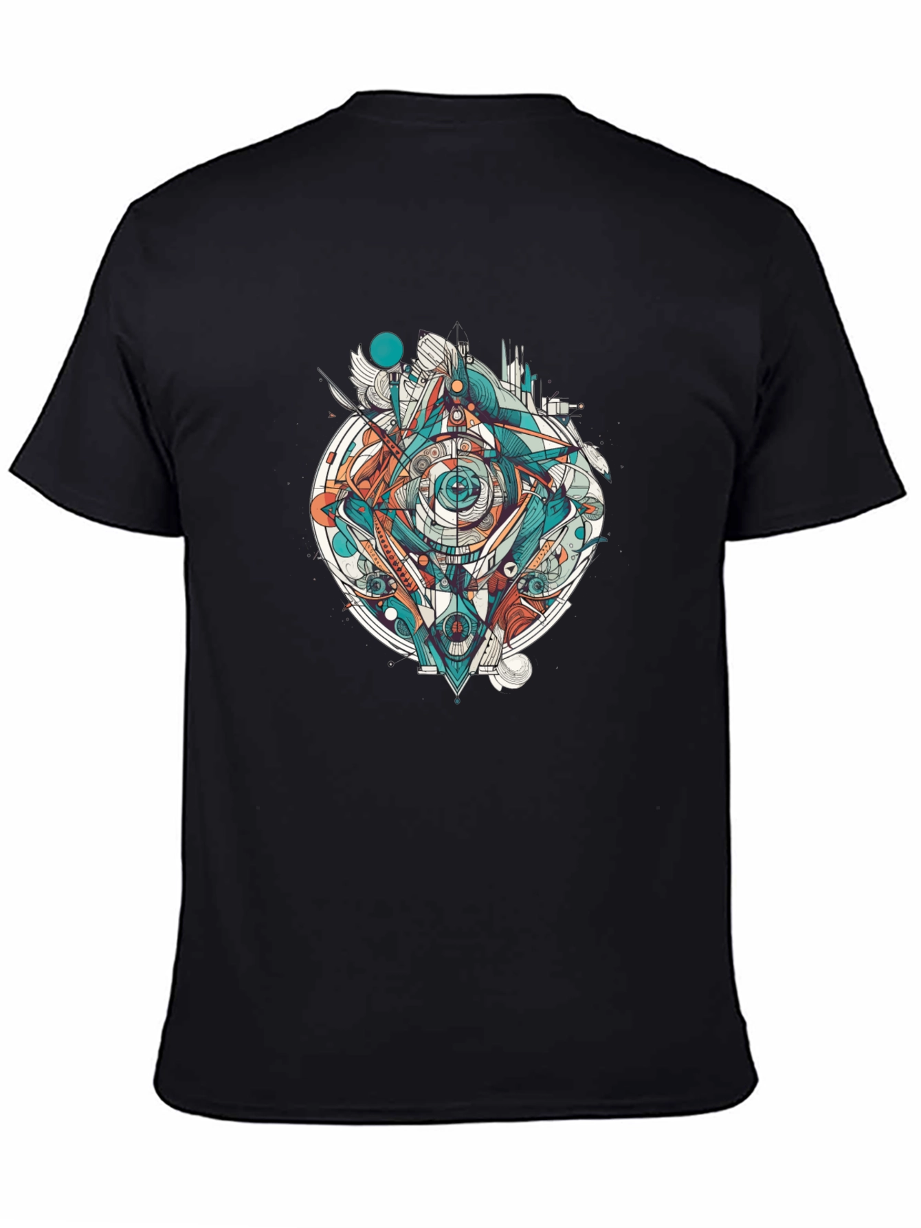 Abstract Geometric Eye Graphic Tee - Black