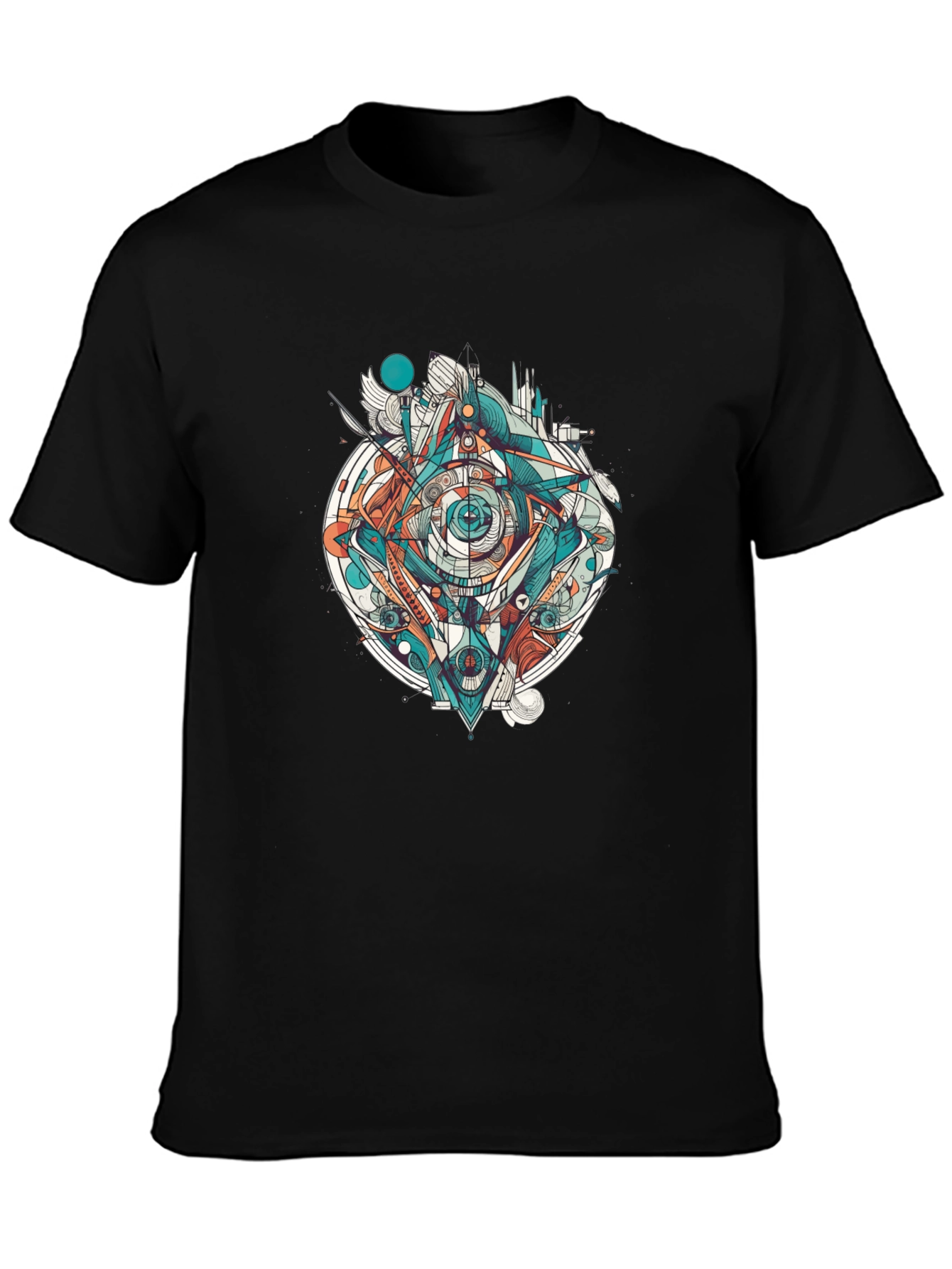 Abstract Geometric Eye Graphic Tee - Black
