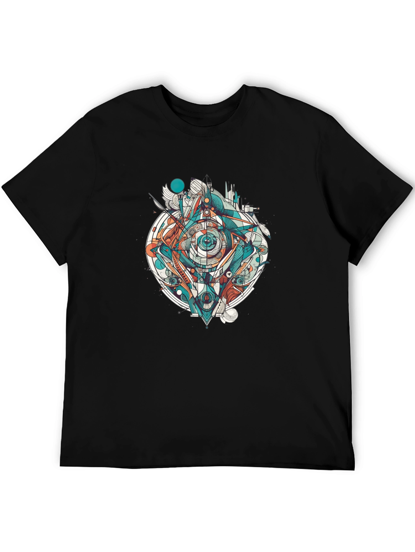 Abstract Geometric Eye Graphic Tee - Black