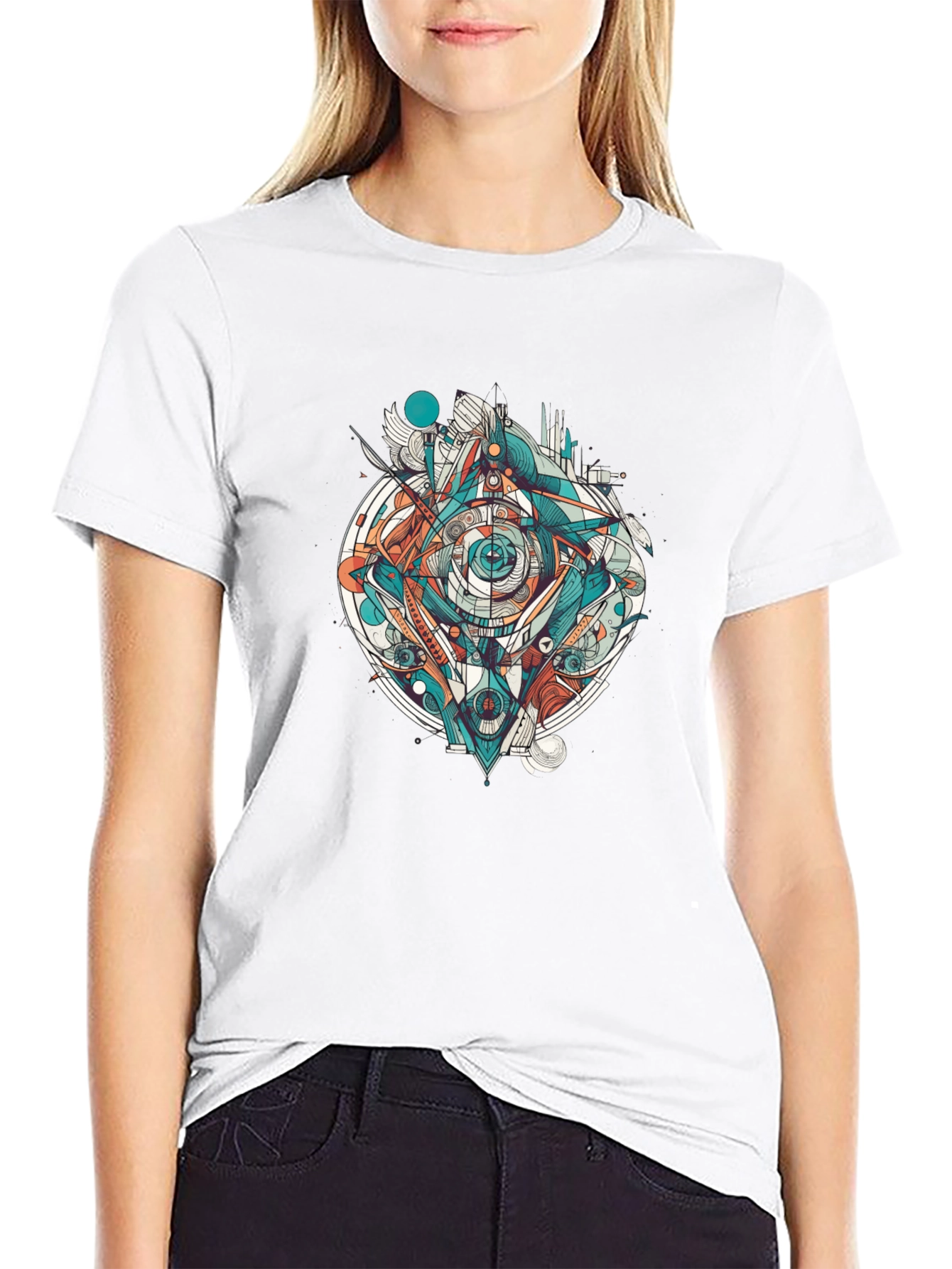 Abstract Geometric Eye Graphic Tee - Black