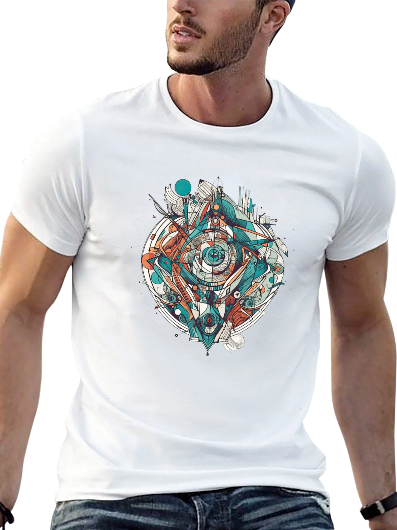 Abstract Geometric Eye Graphic Tee - Black