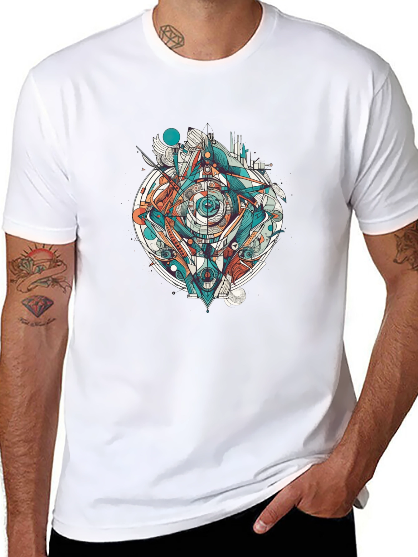 Abstract Geometric Eye Graphic Tee - Black