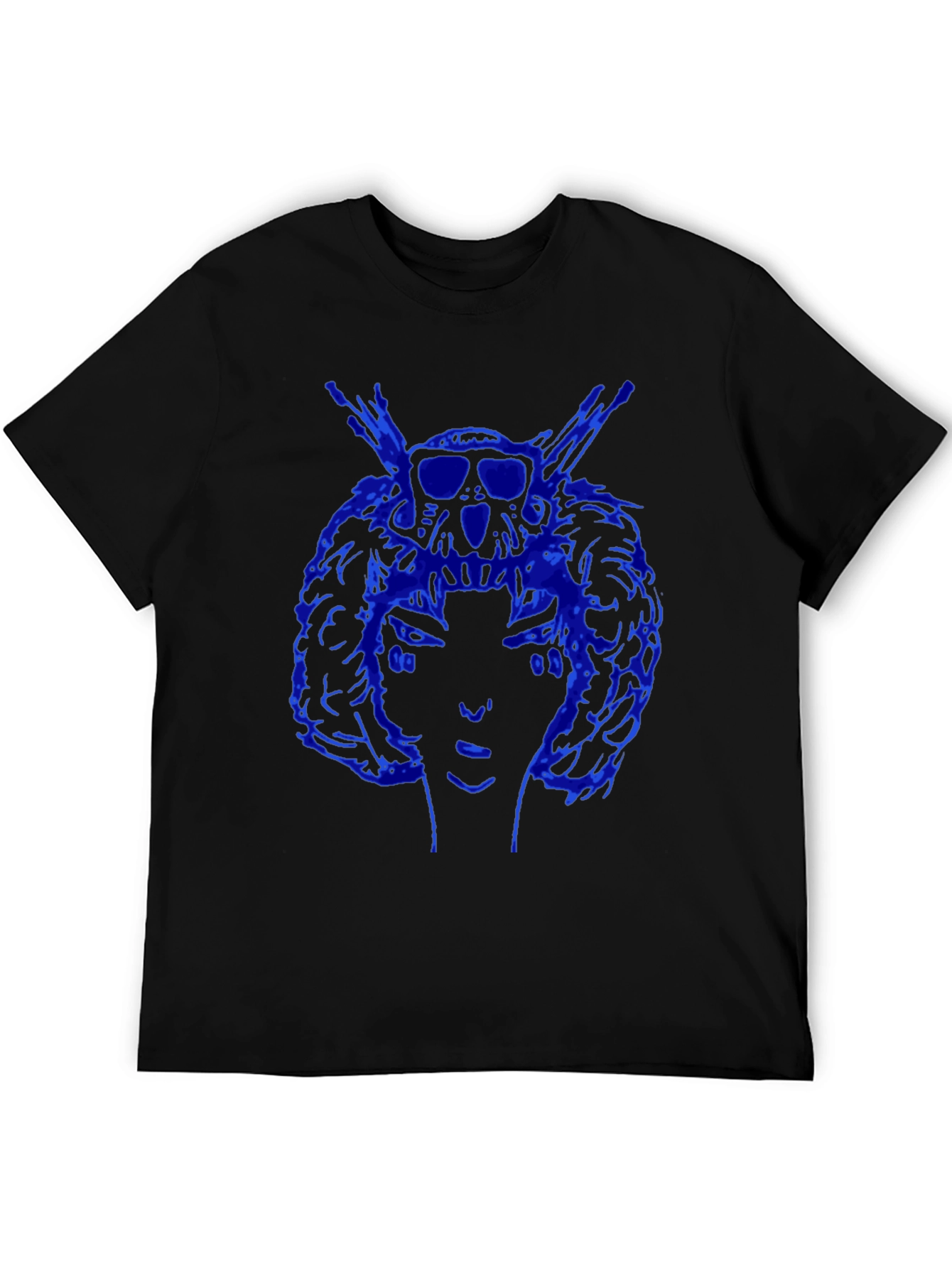 Blue Graphic Print Black Tee