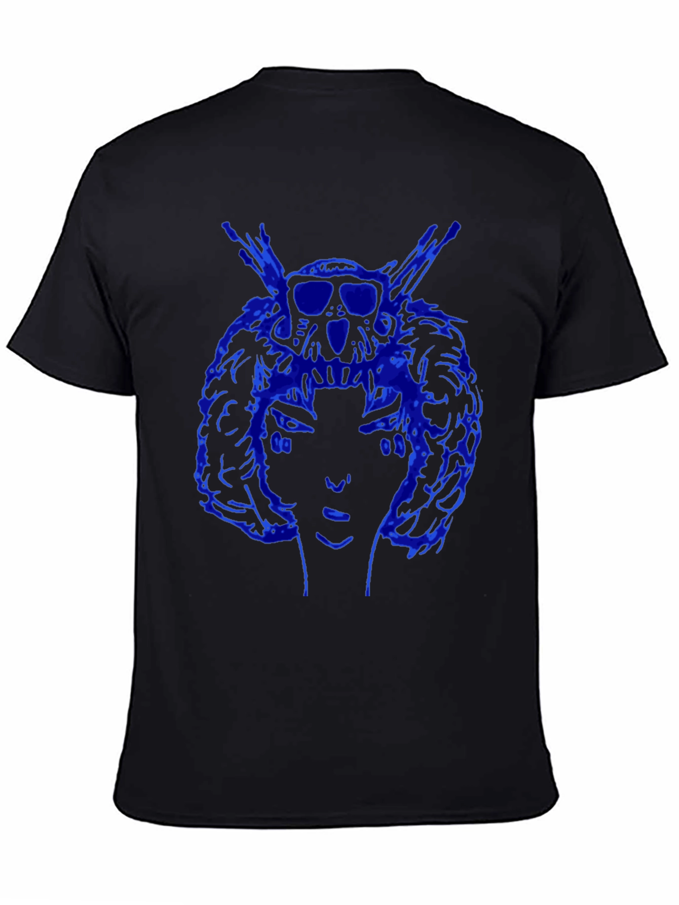 Blue Graphic Print Black Tee