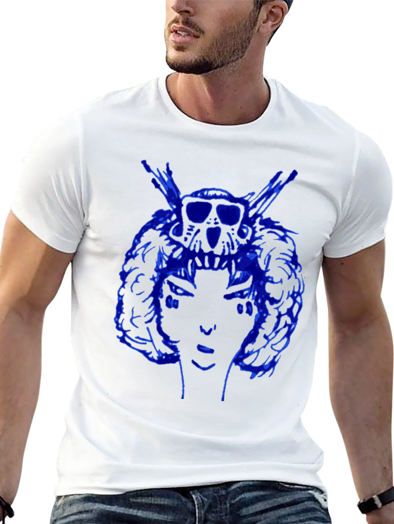 Blue Graphic Print Black Tee